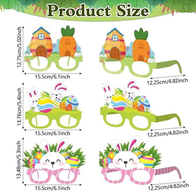 16 Pcs Easter Party Decorations Paper Glasses Bunny Photo Booth Props Supplies for Happy Spring Easter Birthday Party