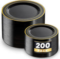 WDF 200PCS Black and Gold Plastic Plates - Black Plates Disposable for Party - Heavy Duty Plastic Plate for Graduation Wedding Party Birthday