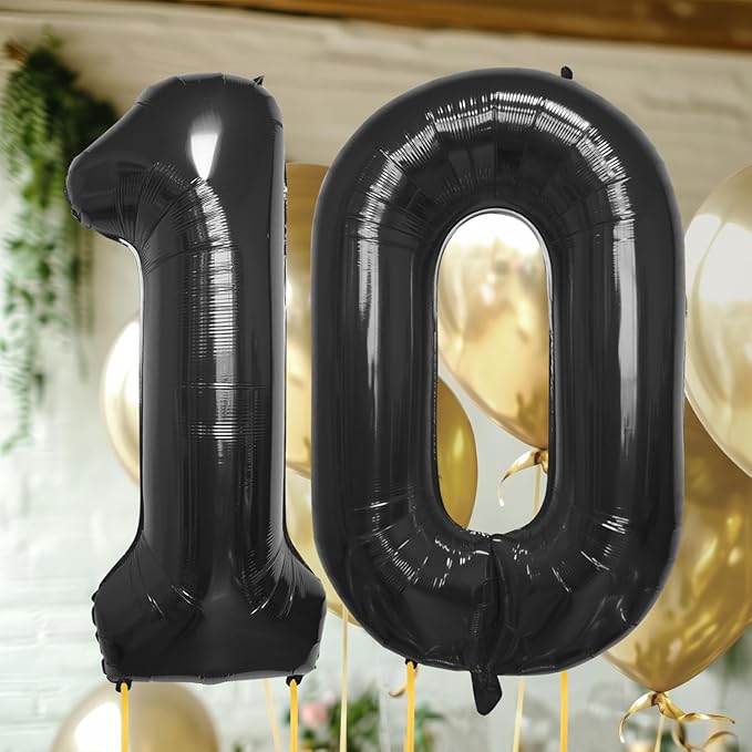 40 Inch Large Black Number Celebration and Decoration Balloon for Birthday Parties, Graduations, Anniversaries, Weddings, Photo Shoots, Special Events - Helium Foil Mylar (Black Number 10)