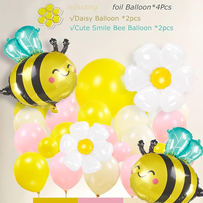 Spring Bee Balloons Garland Arch Kit Yellow white pastel pink green balloons with bee daisy balloonsfor What Will it Bee Gender Reveal Baby Shower Honey Bee Birthday decorations