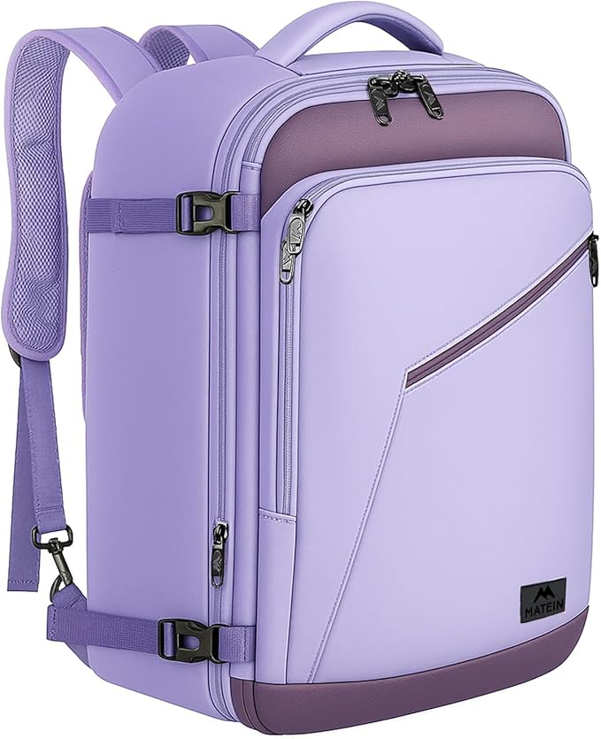 MATEIN Purple Travel Backpack, Large Capacity Carry on Backpack with Detachable Shoulder Straps, Water Resistant Personal Item Bag for Traveler, Traveling Essential for Women