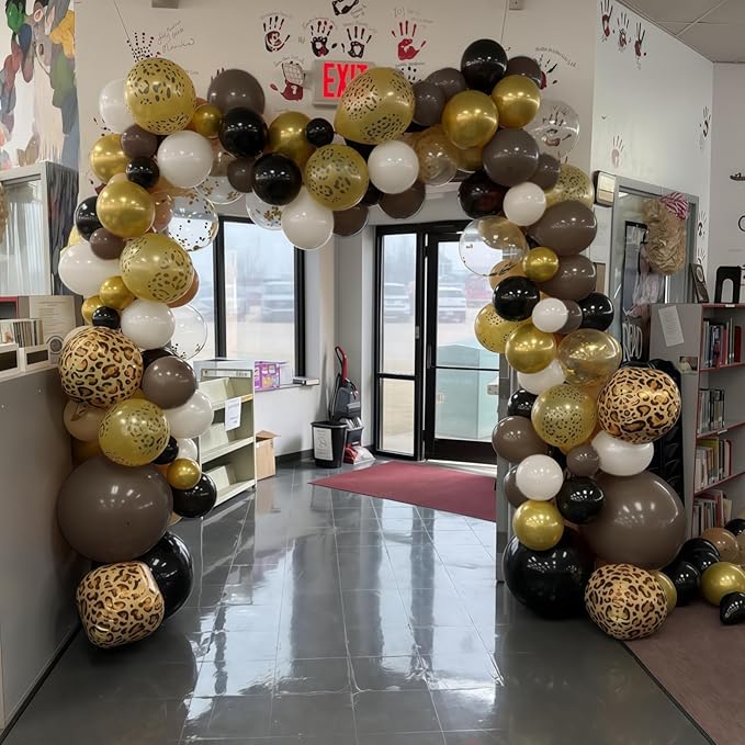 Cheetah Print Balloons, Black Dark Chocolate Tan Brown White Beige Leopard Latex Balloons, Jungle Animal Balloon Cheetah Decorations for Birthday Party Bachelorette Wild One Safari Bridal Shower Decor