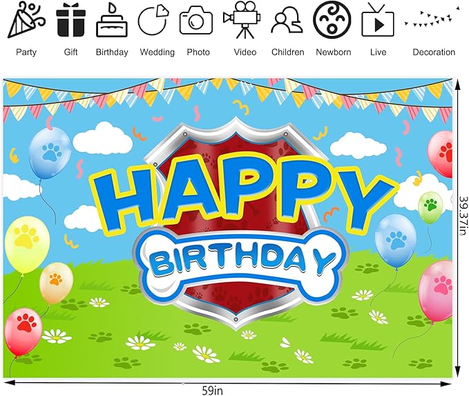5x3ft Cartoon Dog Theme Backdrop Cartoon Photography Background Kids Boys Girls Birthday Party Decorations Photo Booth Banner Props