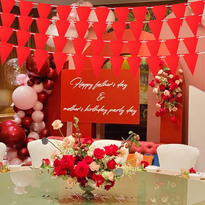 44ft Red Party Decorations, Hanging Glitter Paper Triangle Flag DIY Banner for Christmas Party Decorations for Decor Graduation Carnival Bachelorette Engagement Wedding Birthday Baby Bridal Shower