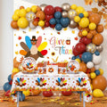 295 Pcs Turkey Thanksgiving Decorations Autumn Disposable Dinnerware Decorations Includes Plates, Cup, Napkin, Tablecloth, Give thanks Themed Balloons Disposable Tableware Serve 24 Guests