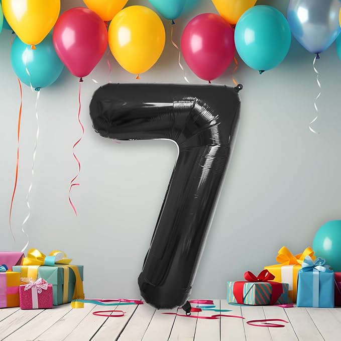 40 Inch Large Black Number Celebration and Decoration Balloon for Birthday Parties, Graduations, Anniversaries, Weddings, Photo Shoots, Special Events - Helium Foil Mylar (Black Number 7)
