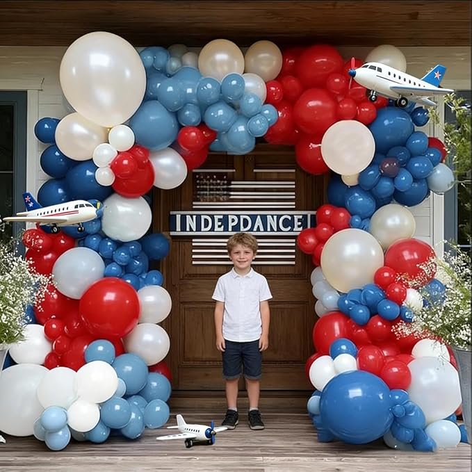 Red Blue White Balloon Garland Double Stuffed Royal Blue Red Balloons Pearl White Sand Pastel Balloon Arch Kit for Birthday Baby Shower 4th of July Patriotic Graduation Party Decorations