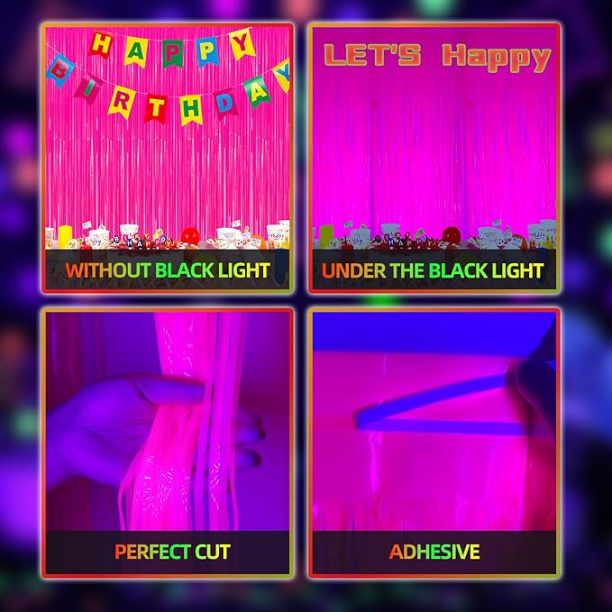 2 Pack Foil Fringe Backdrop - Fluorescent Rose Red Shiny Tinsel Curtains for Party Decoration/Photo Booth Props - 3.3x6.6 FT Metallic Foil Backdrop for Birthday/Wedding/Graduation/Christmas