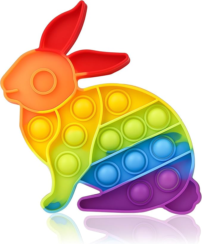 Fidget Toys for Kids Girls Boys,Easter Rainbow Bunny Push Bubble Sensory Toy Toddler Adult Stress Relief Silicone Autism Fidgets Birthday Gifts for Travel Cars Classroom Party Favors Office