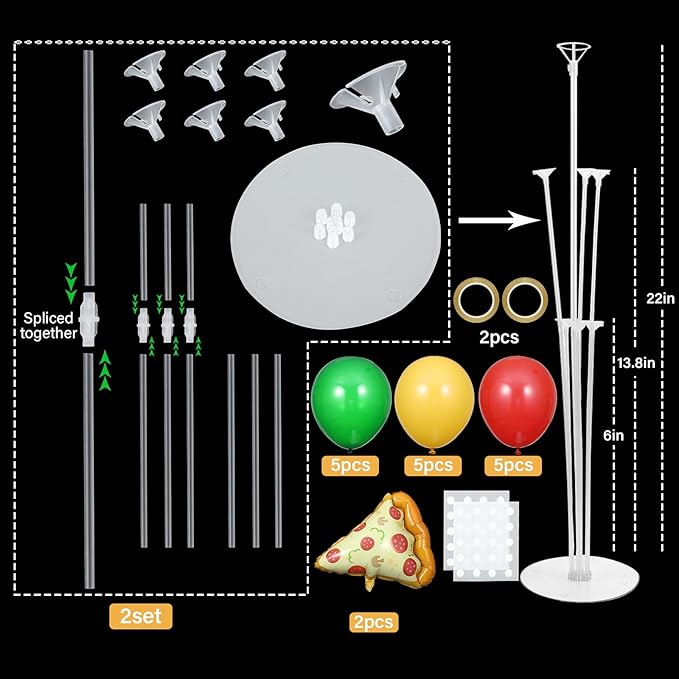 Pizzas Party Balloons Stand Kit 2 Sets with 2 Pizzas Slice Foil Balloons Pizza Themed Birthday Balloon Centerpiece for Tables for Picnic Pizza Party Supplies Baby Shower Picnic Themed Decorations