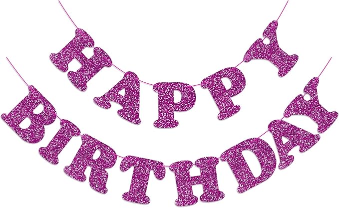 Glitter Purple Happy Birthday Banner Birthday Party Decorations Sign Garland Bunting Banner for Wall Decor Party Background for Kids Boys Girls Adults