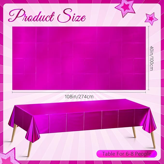 2 pcs Fuchsia Red Tablecloth Plastic -Stunning Metallic Matte Finish, 40" x 108" Baby Shower Hot Pink Table Cloth, Perfect for Valentine's Day Princess Birthday Party Wedding Christmas Decorations
