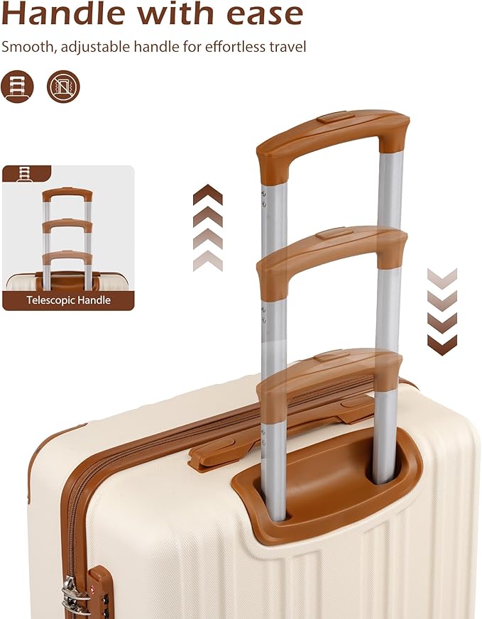 Coolife Carry On Luggage, Suitcase with Durable and Lightweight, carry on suitcase with ABS Hardshell, Dual Spinner Wheels, TSA Lock, and YKK Zipper (apricot white, S(20in)_carry on)