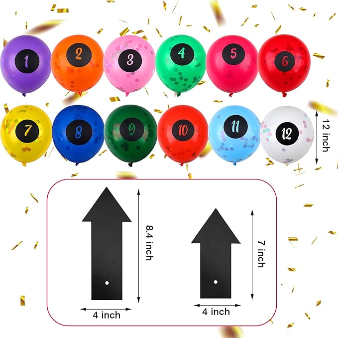 14 Pcs New Year Eve Party Decor Kit Wall Clock Countdown Balloons Set with Confetti Inside, Multicolor Numbers a Full Countdown Celebration Picture Ready Wall for Year End Decor Celebration
