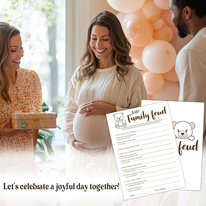 30 PCS Cute Bear Baby Shower Family Feud Game Baby Shower Game with 1 Answer Card for Boy Girl, Trivia Activity Gender Neutral Party Supplies & Decor-C05