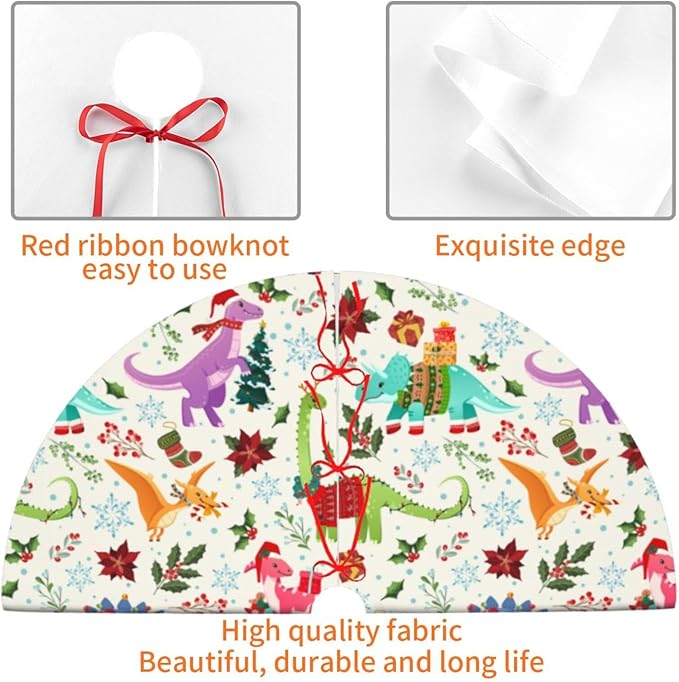 Cute Dinosaur Christmas Tree Skirt Xmas Tree Mat Halloween Christmas Tree Ornaments Decorations Holiday Party Indoor Outdoor 48"