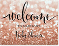 Andaz Press Personalized Baby Shower Party Signs, Glitzy Rose Gold Glitter, 8.5x11-inch, Welcome to Madison's Baby Shower Sign, 1-Pack, Bokeh Colored Party Supplies, Custom Made Any Name