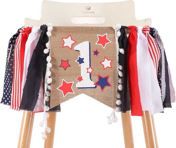 Red White and Blue High Chair Banner - 4th of July & Birthday Patriotic 1st Birthday Party Supplies, Independence Day Decorations