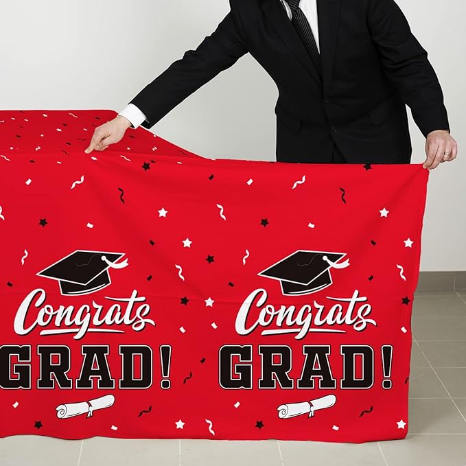 Gatherfun Graduation Party Decorations, Gongrats Grad Tablecover for Graduation Party Supplies, 3 pcs Class Red Table Cloths, 54"x108"