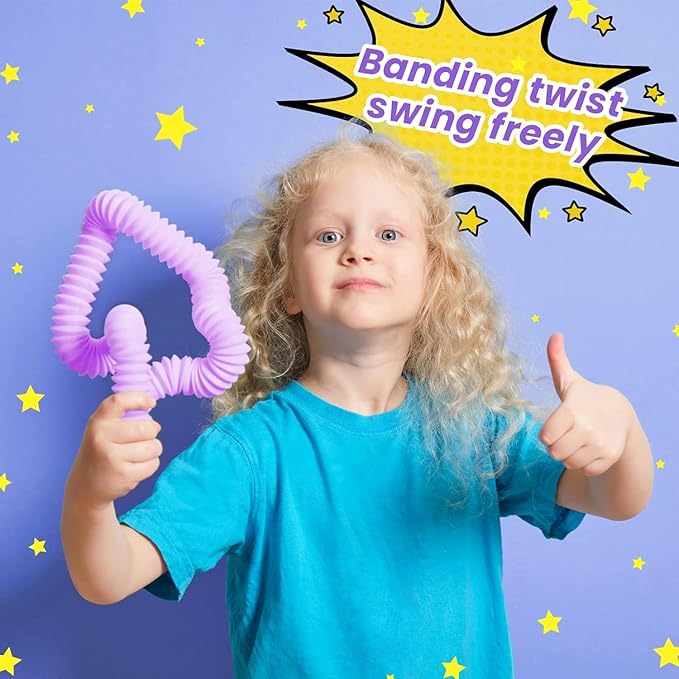 24 Pcs Easter Basket Stuffer Pop Tubes, Sensory Fidget Toys Party Favors for Kids 8-12, Classroom Prizes Gifts Anxiety Goodie Bag Travel Toys for Car Airplane, 12 Pcs Large & 12 Pcs Medium