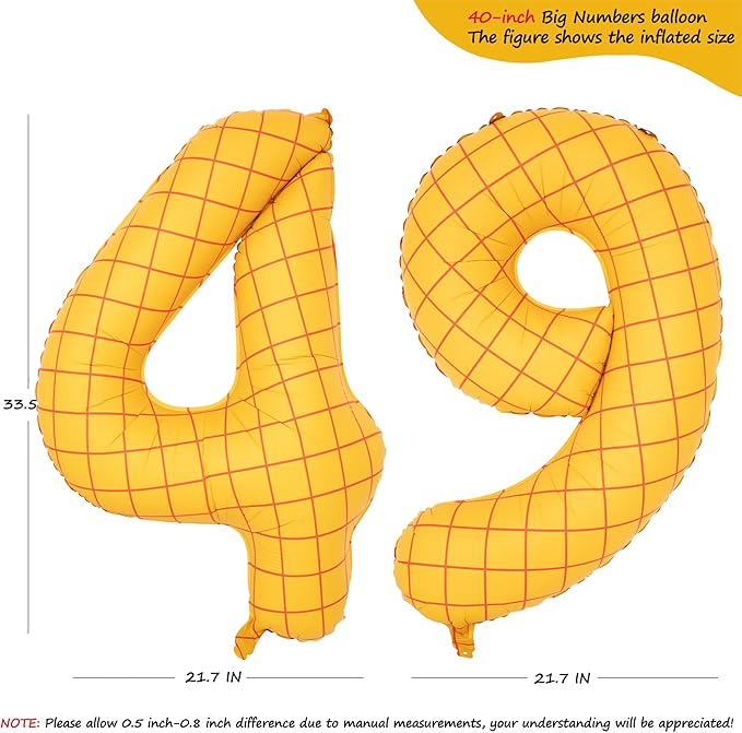 40-Inch Large Number Balloon Toy Inspired Story Matte Yellow Birthday Balloon Western Rodeo Party Supplies Boy Girl Story Anniversary Kids Birthday Party Cowboy Farm Themed Baby Welcome Decorations