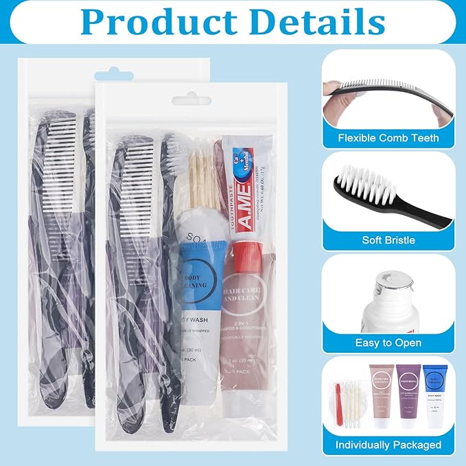 Toiletries Kits Bulk Disposable Travel Supplies, Personal Hygiene Care Essentials Men Women Trial Size Toiletry Sets Amenities for Hotel/Camping/ Charity/Homeless/Shelter/Relief 7 in 1 (60 Pack)