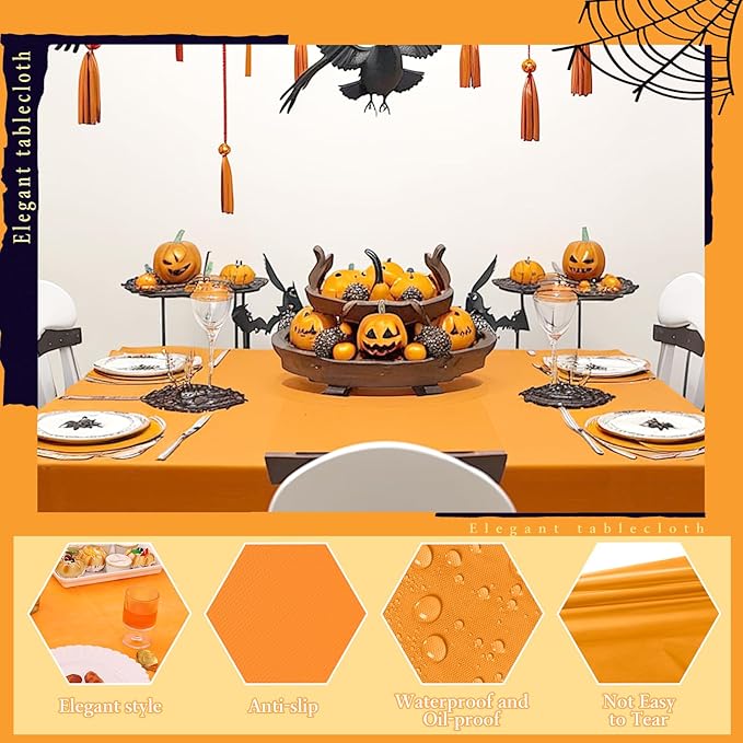mwellewm 6Pcs Plastic Table Cloth Disposable, Orange Tablecloth Rectangle Bulk Solid Table Cover for Birthday Wedding Graduation Picnic Fiesta Home Party Decorations