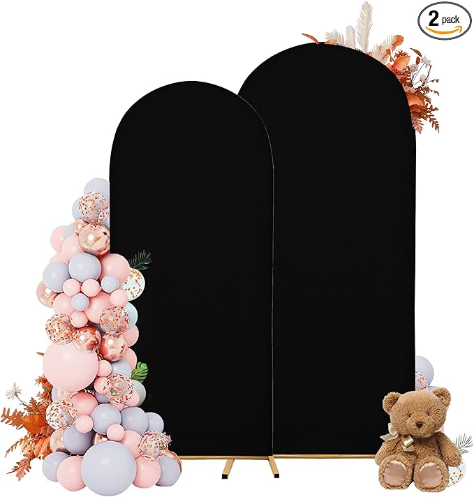 Arch Covers,Arch Backdrop Stand Fitted Cover for Wedding Birthday Party Ceremony Banquet Decoration(7.2FT&6FT,Black,Cover Only)
