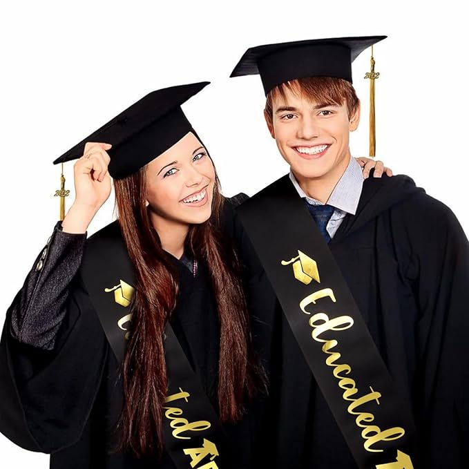 Educated AF Graduation Sash for Graduation Decorations, Black Glitter Sash with Gold Foil for Grad Gifts Party Supplies Graduation Accessories
