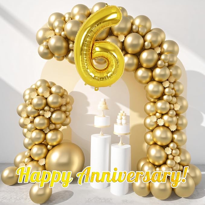 Gold Number 6 Balloon 40 Inch, Big Large Foil Helium Number Balloons, Jumbo Giant Mylar Number 6 Balloons for 6 Year Old Birthday Party Decorations Supplies Anniversary Celebration