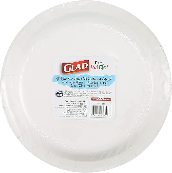 Glad for Kids Paw Patrol Disposable Paper Plates, Heavy Duty Soak Proof Microwavable Kids Plates for Parties, Birthdays, and Everyday Meals, Core Pups Blue, 8.5 Inch, 20 Count - 5 Pack