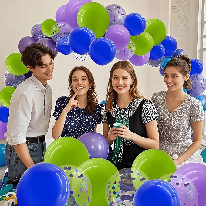 Purple Green and Blue Balloons with Confetti Balloons 12 inch Latex Balloons 80 Pcs for Wedding Birthday Baby Shower Patriotic Themed Party Decorations