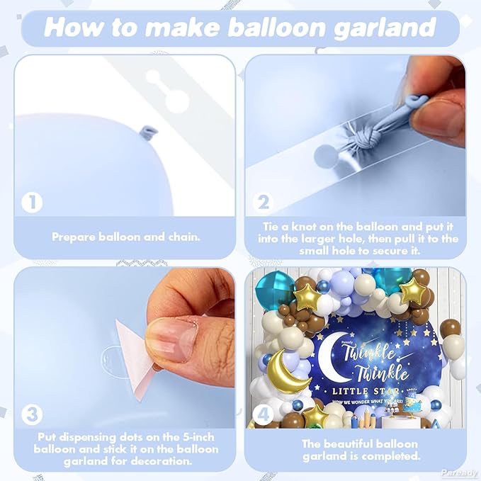 Brown Blue Balloon Garland Kit, 120pcs Blue Brown White Balloon Arch Kit With Blue 4d Foil Balloon And Gold Star Foil Balloons Different Sizes For Birthday Baby Shower Anniversary Party Wedding Decor