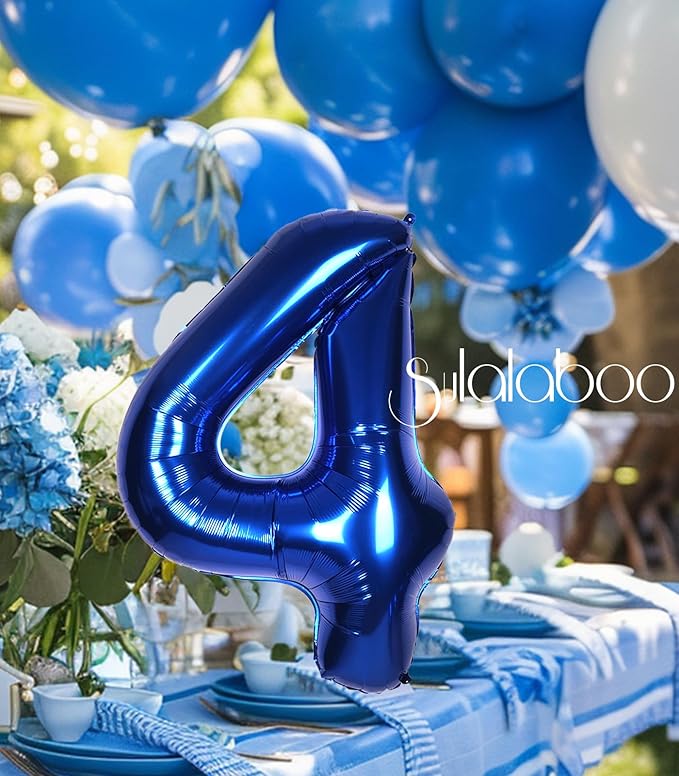 40Inch Navy Blue 4 Balloon Number Large Helium Royal Blue Number Balloons 0-9 Giant Digital 4th Foil Mylar Big Party Balloon for Boy Birthday Party Anniversary Graduation Decorations
