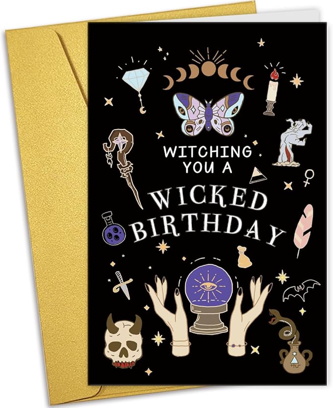 Nchigedy Funny Witch Birthday Card for Girls Boys, Wicked Halloween Birthday Card for Men Women, Witching You A Wicked Birthday Pun Card
