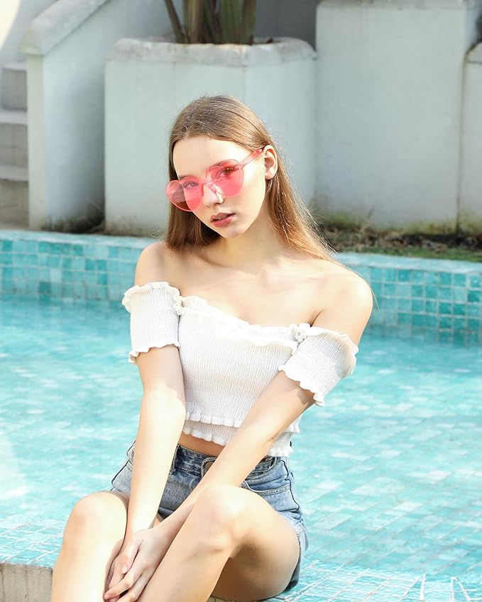 20 Pairs Heart Shaped Sunglasses Bulk, Colorful Rimless Fun Heart Sunglasses for Women Party Favors