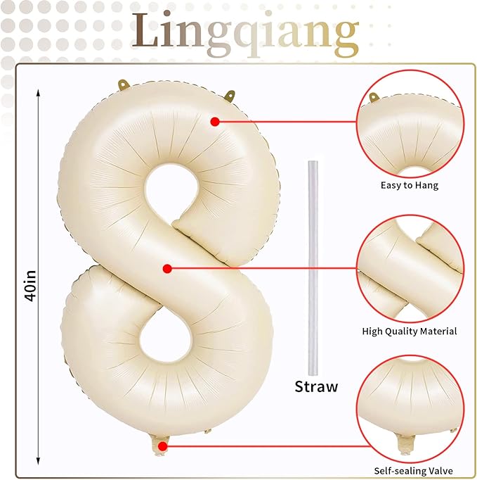 Beige 18 Birthday Balloons Number, 40 Inch Large Cream Foil 1 & 8 Balloon Numbers for 18 Year Old Boys Girls, White Sand Boho 18th 81st Birthday Balloons for Women Men Anniversary Party Decorations