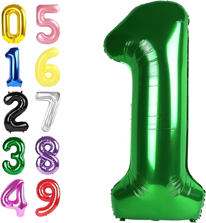 Number One Balloons 40 Inch, Dark Green Balloon for Birthday Party Decoration, Large Number Ballons for 1, 10, 11, 15, 17, 21, 100 Celebration, Boy and Girl Birthday, Baby Shower, Anniversary Decor