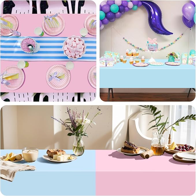 Mwellewm 12 Packs Gender Reveal Table Cloths, Disposable Plastic Pink and Blue Tablecloth Rectangle Pastel Table Covers Decoration for Boy or Girl Baby Shower Birthday Party Unicorn Princess Ice Cream