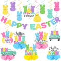 Easter Party Decorations, Easter Decorations Includes Happy Easter Banner Hanging Swirls Easter Party Supplies Honeycomb Centerpieces, Easter Bunny Decorations for Office Home Classroom Spring Party