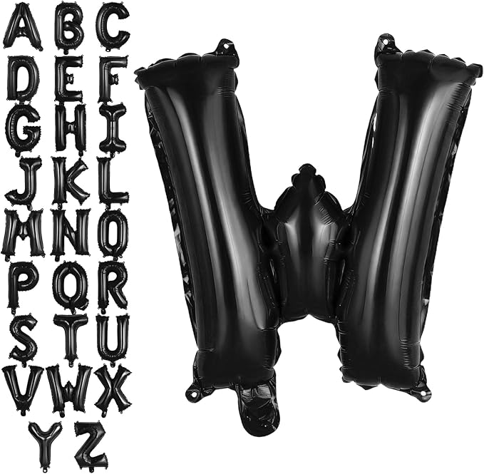 Black Letter W Balloons, 40 Inch Large Foil Letter Balloons, Custom Phrase Balloon for Birthday Party Wedding Anniversary Decoration (Black W)