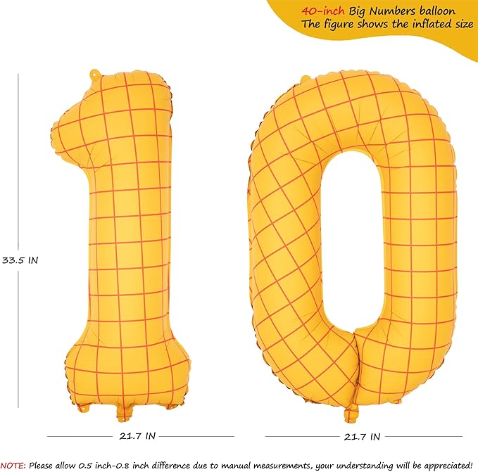 40-Inch Large Number Balloon Toy Inspired Story Matte Yellow Birthday Balloon Western Rodeo Party Supplies Boy Girl Story Anniversary Kids Birthday Party Cowboy Farm Themed Baby Welcome Decorations