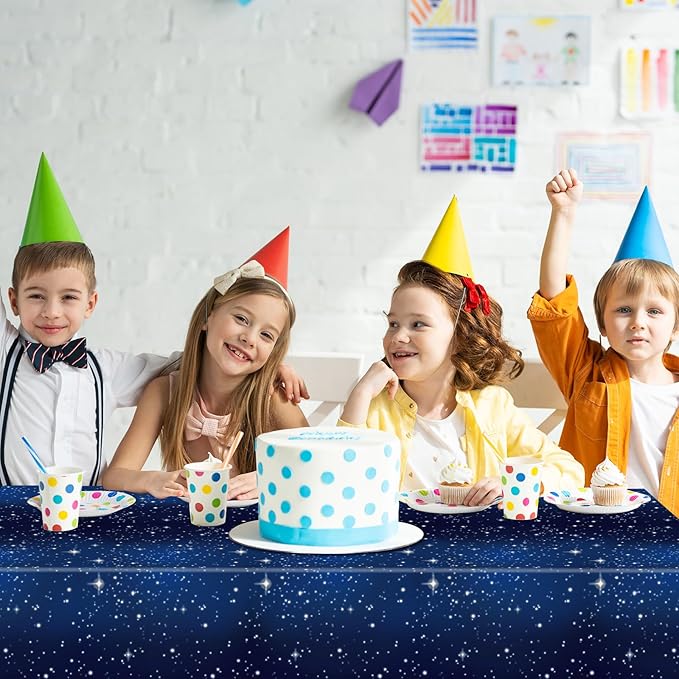 6 Pack Space Tablecloth Starry Night Tablecloth, Disposable Plastic Galaxy Table Cover, 54 X 108 Inch Space Themed Party Supplies for Birthday Parties Decorations (Blue)