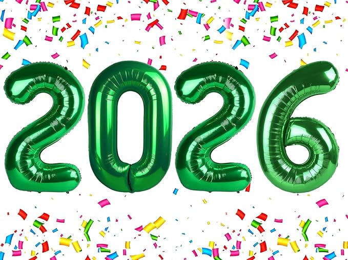 40 Inch Dark Green Balloons 2026, New Years Eve Decorations Foil Balloons 2026 Set, Green Class of 2026 Balloons Party Supplies