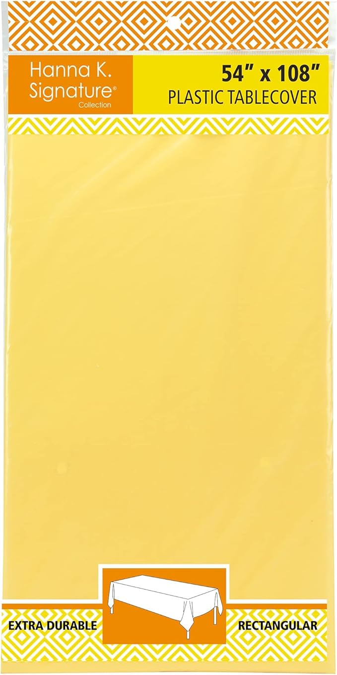 Party Dimensions Yellow Disposable Plastic Tablecloth for Rectangle Tables (48 Pack) Premium Decorative Table Cloths for Parties, Events & Weddings, Indoors & Outdoors, 54 x 108 inches