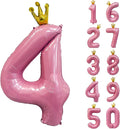 40 inch Pink Number 4 Balloon with Crown, Pink Crown Balloons 0-9 for 4th Birthday Party Anniversary Decorations Supplies