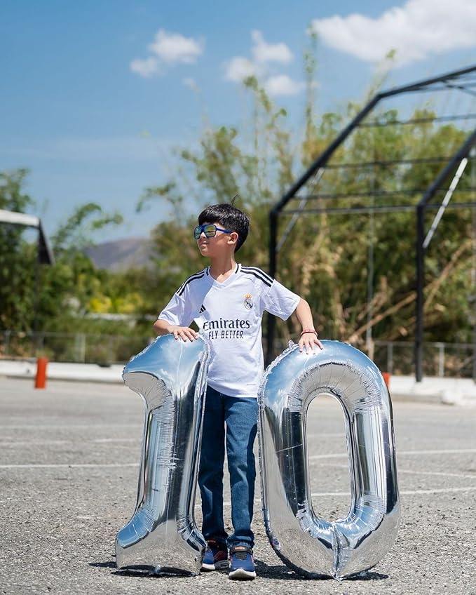 10 Number Balloons, Silver Balloons for Woman Man 10th Birthday Party Decoration, 40 Inch Foil Number 10 Ballon for 10, 100 Anniversary, Bridal Shower, Graduation, Wedding, New Year, Valentine's Day