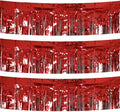 3 Pack Total 30 Feet Foil Fringe Garland Metallic Wall Hanging Drapes Tassel Skirting Tinsel Streamers Decorations for Parade Float Trailer Mardi Gras Party Birthday Wedding (Red)