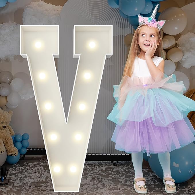 3FT Marquee Light Up Letters, Large Marquee Letters, Pre-cut Foam Board Letter V for Engagement Wedding Decorations Birthday Party Backdrop Decor, Balloon Arch Kit