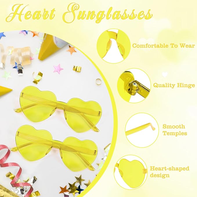 PLULON Heart Sunglasses for Women 5/12/25 Pcs, Heart Glasses Valentine Day Rimless Shaped Candy Color Fun Glasses Party Favor
